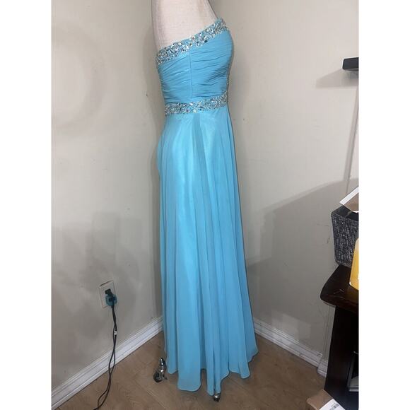 Deb Dressss Prom Formal Blue Rhinestone Hand Beaded Chiffon Dress Gown Sz 4 - Picture 9 of 16